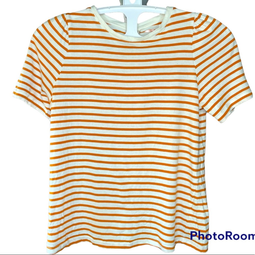 A New Day White/Ginger striped Puffed shoulder tee size Small